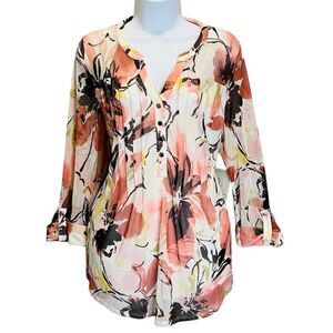 Juniper + Lime Top Women’s Size L Mesh Floral Blouse Multicolor 3/4 Sleeve